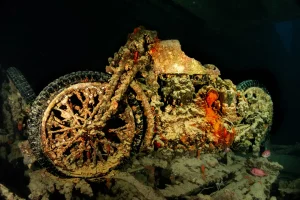 Diver exploring the Thistlegorm wreck in the Red Sea